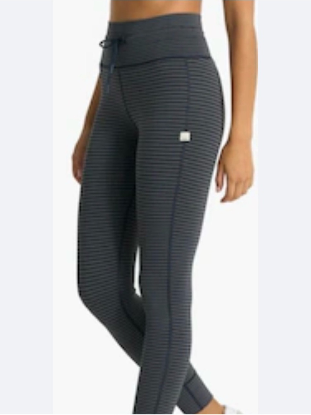 Vuori Striped High-Rise Drawstring Leggings - Charcoal/Black